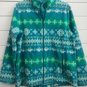 Talbots Nordic Print/Fair Isle Full Zip‎ Fleece Jacket Turquoise, Green, White